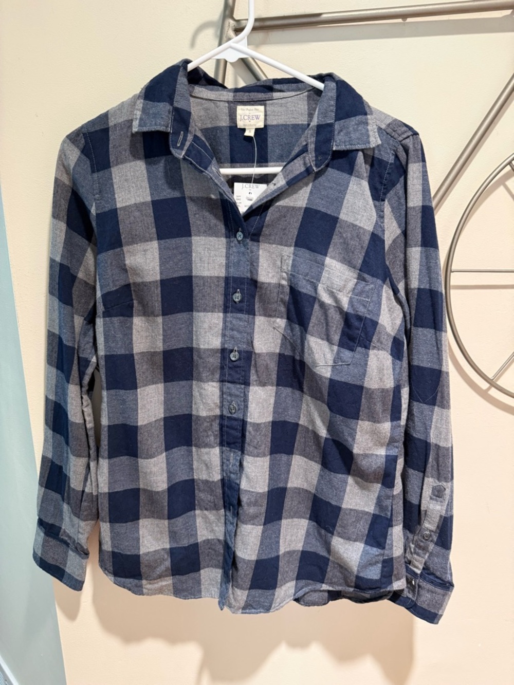 J.Crew Women’s Navy & Gray Buffalo Plaid Button-Up Shirt Size S 100% Cotton NWT